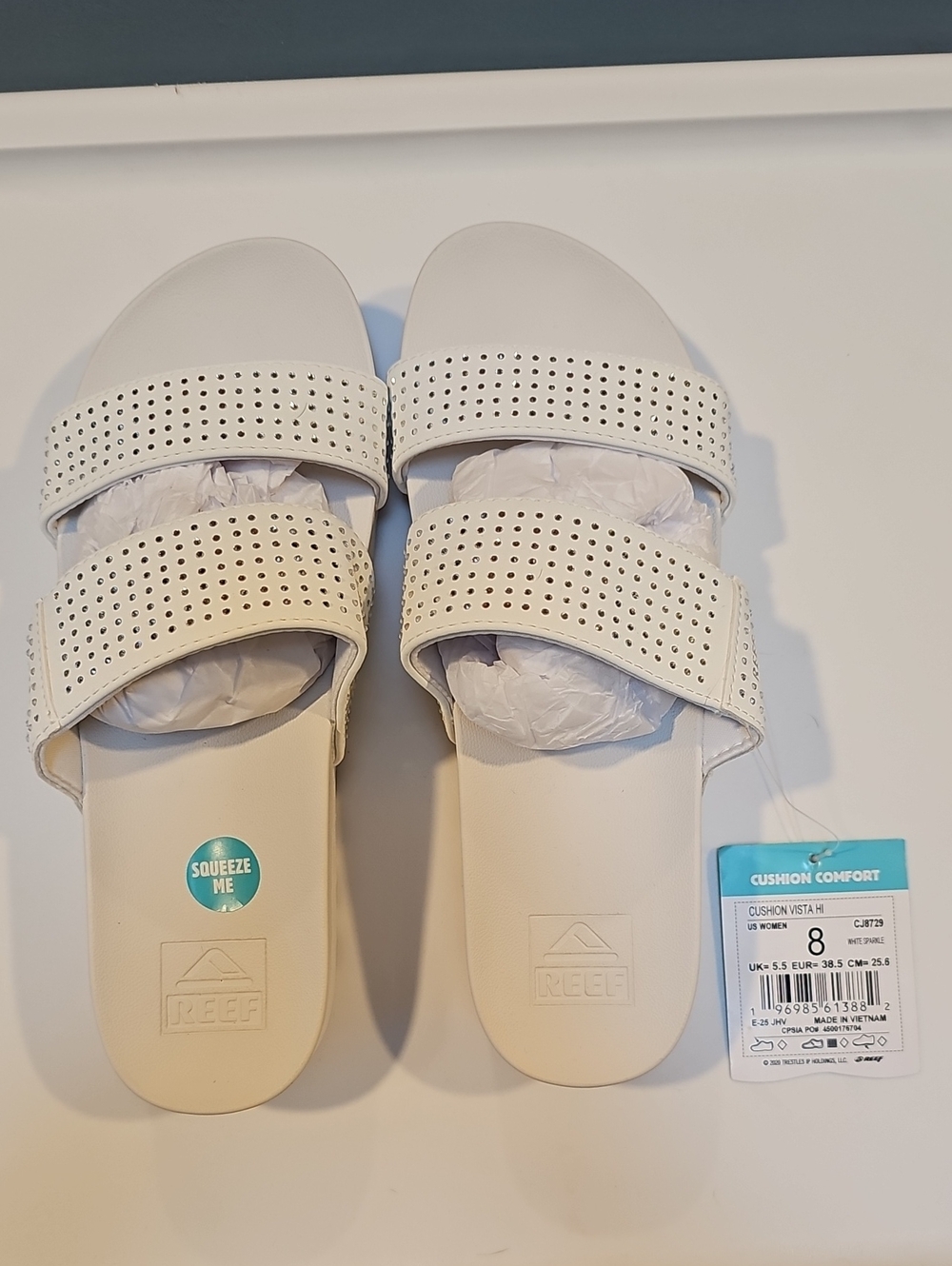 Reef Women’s White Perforated Double-Strap Cushion Slide Sandals